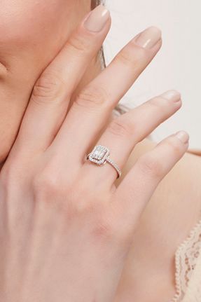 انگشتر طلا سفید زنانه 14 عیار Altınbaş - کد 203891268