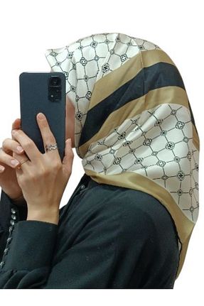روسری بژ کرپ ساتن ابریشم Aker - کد 858943321
