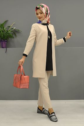 کت و شلوار قهوه ای زنانه یقه کتی ÖNDER ÖZSOY - کد 809969974