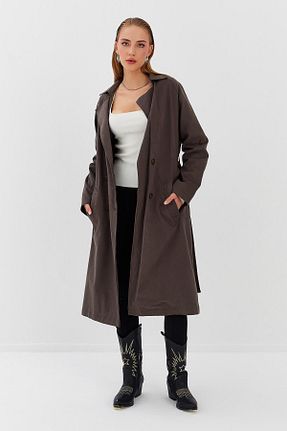 ترنچکت خاکی زنانه چرم مصنوعی Nish&Chic - کد 854888399