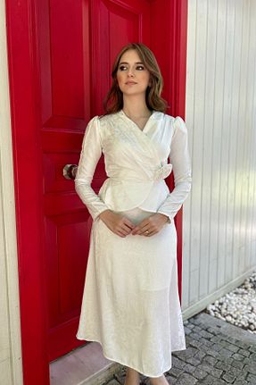 لباس سفید زنانه بافتنی HELİS BUTİK - کد 849439543