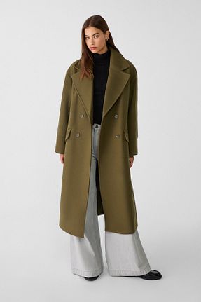 پالتو پشمی خاکی زنانه اورسایز Stradivarius - کد 903026927