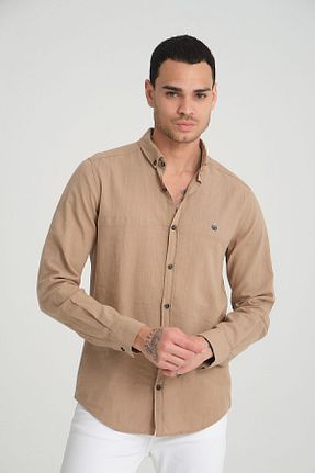 پیراهن قهوه ای مردانه اسلیم فیت Manche - کد 825259992