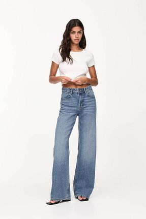 شلوار جین آبی زنانه پاچه گشاد Pull & Bear - کد 847836426