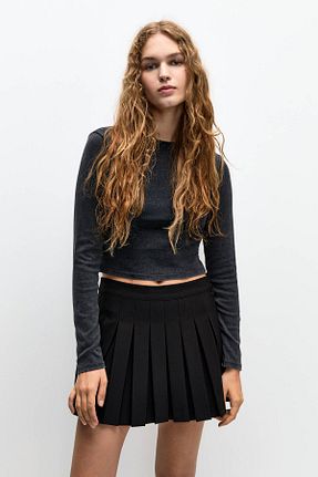 دامن مشکی زنانه پلی استر Pull & Bear - کد 853517758