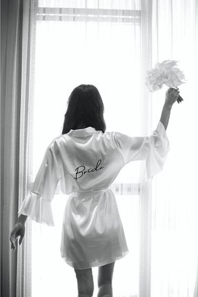 ربدوشام سفید زنانه ساده Bride By Burcu Arıcıoğlu - کد 203799597