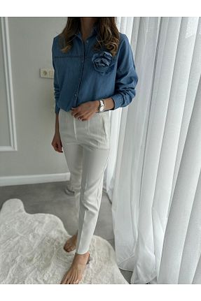شلوار پارچه ای سفید زنانه بلند Butik - کد 849139054