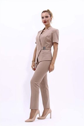 کت و شلوار طوسی زنانه یقه کتی ÖNDER ÖZSOY - کد 857529378