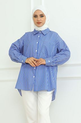 پیراهن حجاب آبی زنانه اورسایز Eliva - کد 849103485
