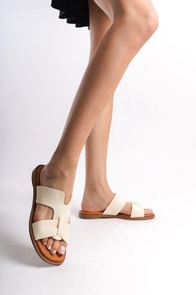 دمپائی بژ زنانه چرم خالص ND Shoes - کد 849635154