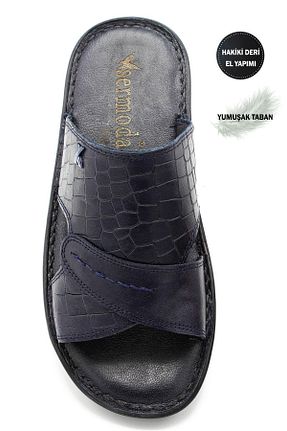 دمپائی سرمه ای مردانه چرم خالص sermoda - کد 741429003