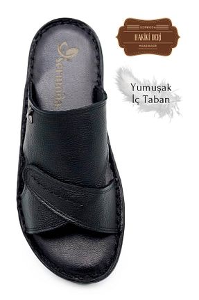 دمپائی مشکی مردانه چرم خالص sermoda - کد 852472467