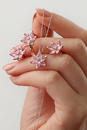 ست نقره صورتی زنانه زیرکن Silvano Jewelry - کد 653508909
