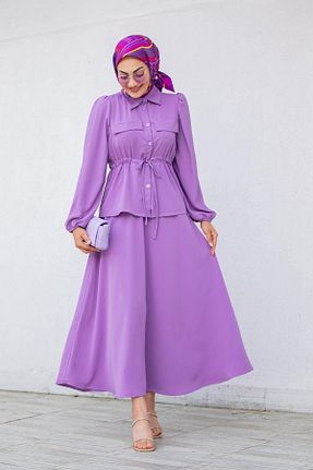 ست بالاتنه و پائین تنه حجاب بنفش زنانه کلوش Swana - کد 842734914