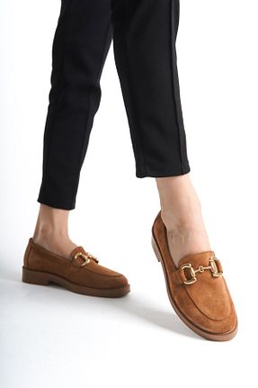 کفش لوفر قهوه ای زنانه چرم خالص GNS Shoes - کد 858980025