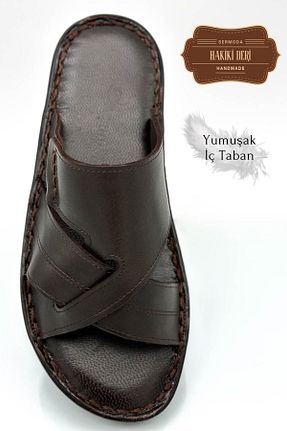 دمپائی قهوه ای مردانه چرم خالص sermoda - کد 835148678