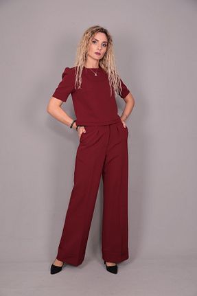 کت و شلوار زرشکی زنانه یقه هفت ÖNDER ÖZSOY - کد 757762144