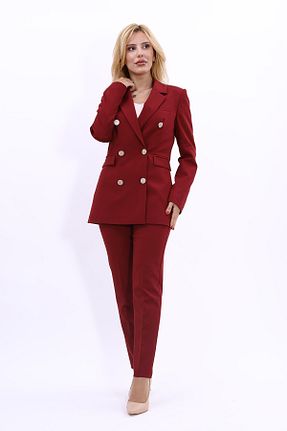 کت و شلوار زرشکی زنانه یقه کتی ÖNDER ÖZSOY - کد 247760268