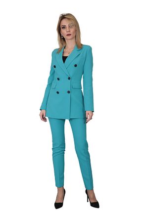 کت و شلوار فیروزه ای زنانه یقه کتی ÖNDER ÖZSOY - کد 447869311