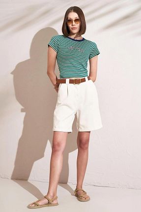 شلوارک و برمودا نباتی زنانه فاق بلند Fashion Friends - کد 843714749