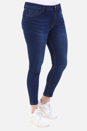 شلوار جین سایز بزرگ آبی زنانه پاچه تنگ CEDY DENIM - کد 225658744