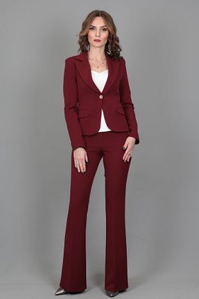 کت و شلوار زرشکی زنانه یقه کتی ÖNDER ÖZSOY - کد 246718032
