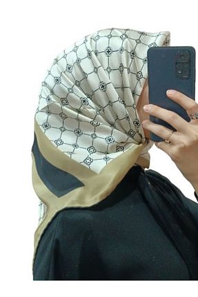 روسری بژ کرپ ساتن ابریشم Aker - کد 858943321