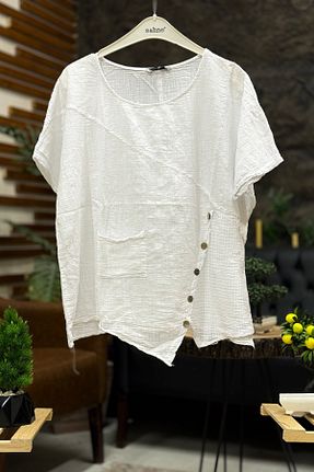 بلوز سفید زنانه ساده sahnemoda - کد 843445337