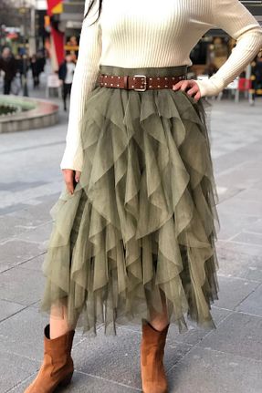 دامن خاکی زنانه ساده sahnemoda - کد 36944536