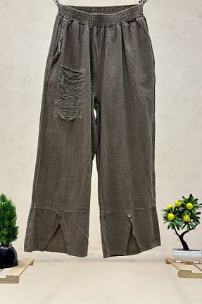 شلوار قهوه ای زنانه کتان sahnemoda - کد 855362471