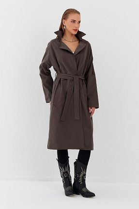 ترنچکت خاکی زنانه چرم مصنوعی Nish&Chic - کد 854888399