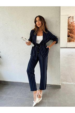 ست بالاتنه و پائین تنه آبی زنانه بافتنی MALDİA SHOP - کد 858995524