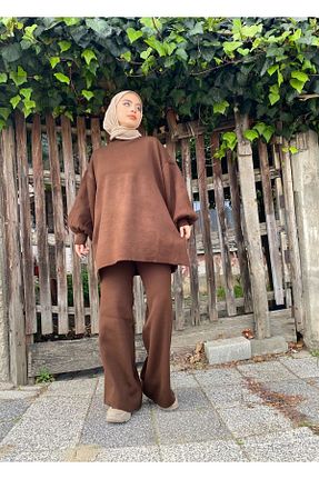 ست بالاتنه و پائین تنه حجاب قهوه ای زنانه رگولار TUMA - کد 388994073
