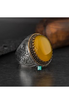 انگشتر نقره زرد مردانه کهربا RevSilver - کد 353176376