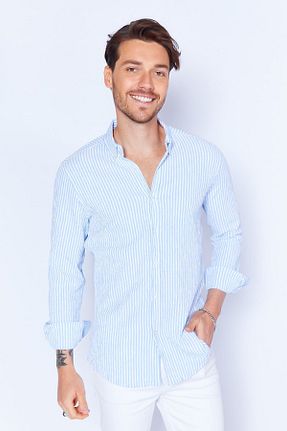 پیراهن آبی مردانه اسلیم فیت Manche - کد 832316905