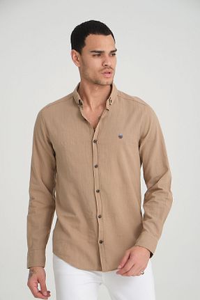 پیراهن قهوه ای مردانه اسلیم فیت Manche - کد 825259992