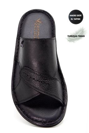 دمپائی مشکی مردانه چرم خالص sermoda - کد 741430000