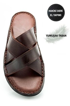 دمپائی قهوه ای مردانه چرم خالص sermoda - کد 813928724