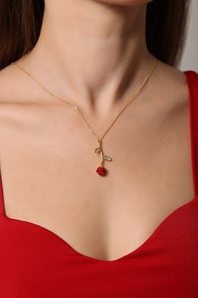 گردنبند جواهر قرمز زنانه روکش طلا LOTUS GÜMÜŞ - کد 76774767