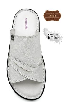 دمپائی سفید مردانه چرم خالص sermoda - کد 837878403