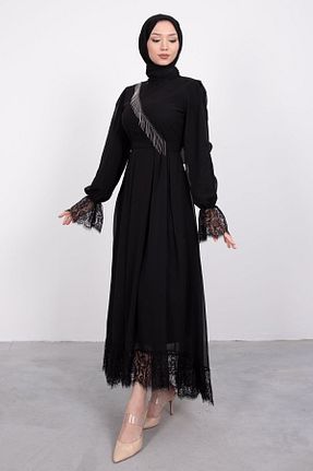لباس مجلسی حجاب مشکی زنانه یقه دوچرخه Lamia Giyim - کد 238729862