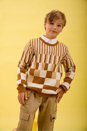 پلیور قهوه ای بچه گانه هندسی Nisrakids - کد 858950643