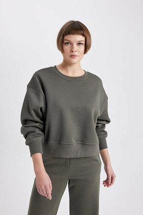 سوئیشرت خاکی زنانه چاپی Defacto - کد 783116862