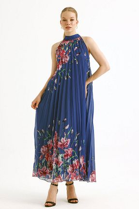 لباس مجلسی سایز بزرگ سرمه ای زنانه Boyundan Bağlamalı Sense - کد 854177878