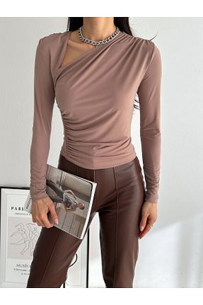 بلوز قهوه ای زنانه ساده QUTTA - کد 777744419
