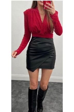 دامن مشکی زنانه چرم مصنوعی Miss London - کد 641095946