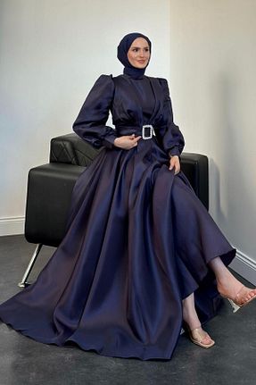 لباس مجلسی حجاب سرمه ای زنانه یقه ایستاده MERVEN AKYÜZ - کد 875797965