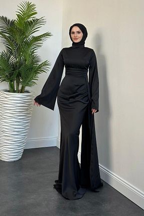 لباس مجلسی حجاب مشکی زنانه یقه ایستاده MERVEN AKYÜZ - کد 875799380