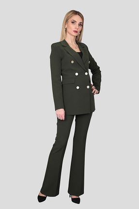 کت و شلوار خاکی زنانه یقه کتی ÖNDER ÖZSOY - کد 704430676