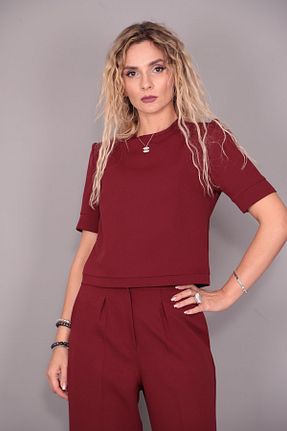 بلوز زرشکی زنانه ساده ÖNDER ÖZSOY - کد 744883315